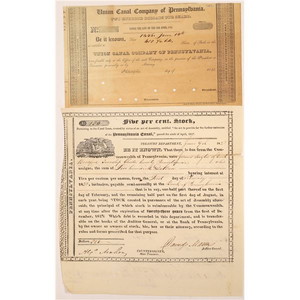 Early Pennsylvania Canal Stock Certificate & Bond  [134150]