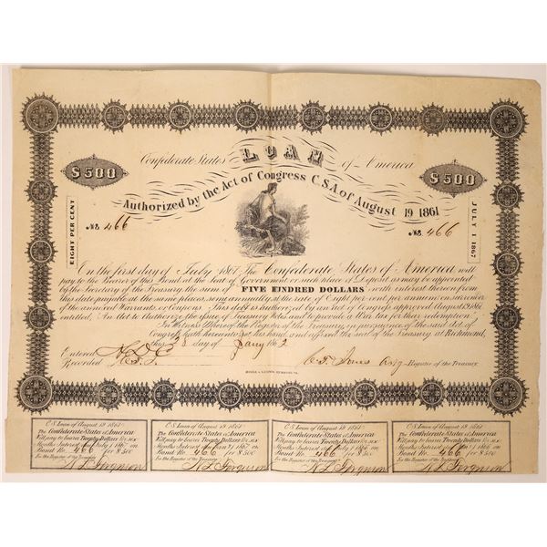 1862 Confederate Bond Signed by Jones, Ball 46, Criswell 54, VF  [111854]