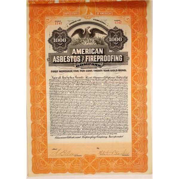 American Asbestos and Fireproofing $1000 Gold Bond  [131876]