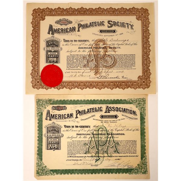 American Philatelic Association and Society Stock Certificates (2)  [127987]