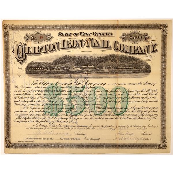 Clifton Iron and Nail Company 1870 Bond  [127969]