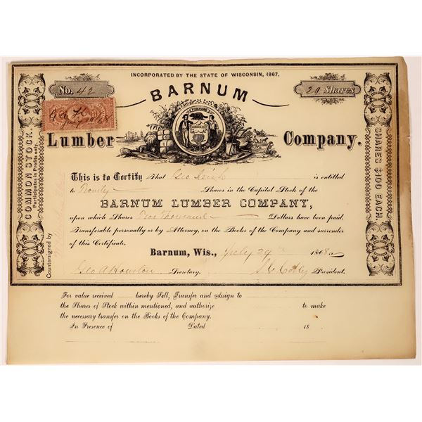 Barnum Lumber Company Stock Certificate  [129753]