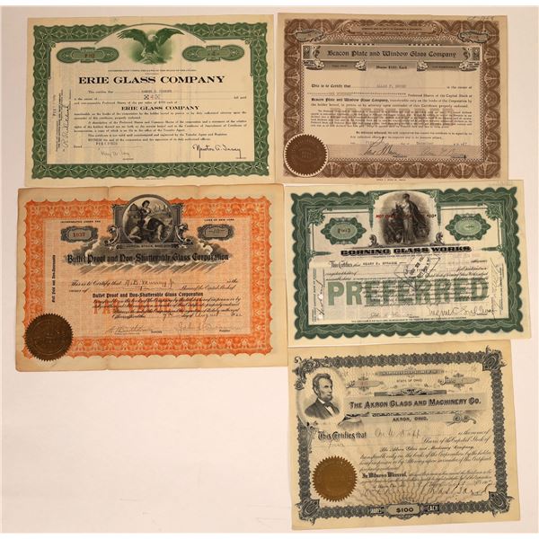 Glass Company Stock Certificates (5)  [129750]