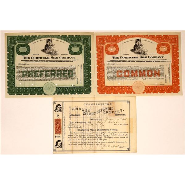 Silk & Wool Industry Stock Certificates (3)  [127985]