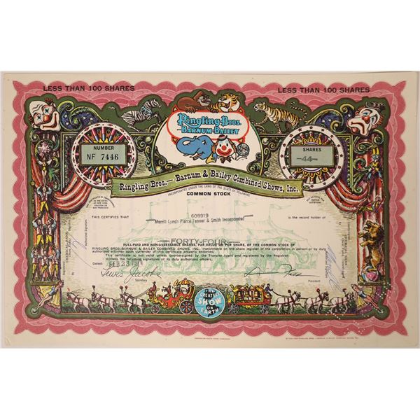 Ringling Bros. - Barnum & Bailey Combined Shows Stock Certificate  [131874]