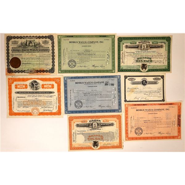 Watch Companies' Stock Certificates (8) Including Bulova  [127978]