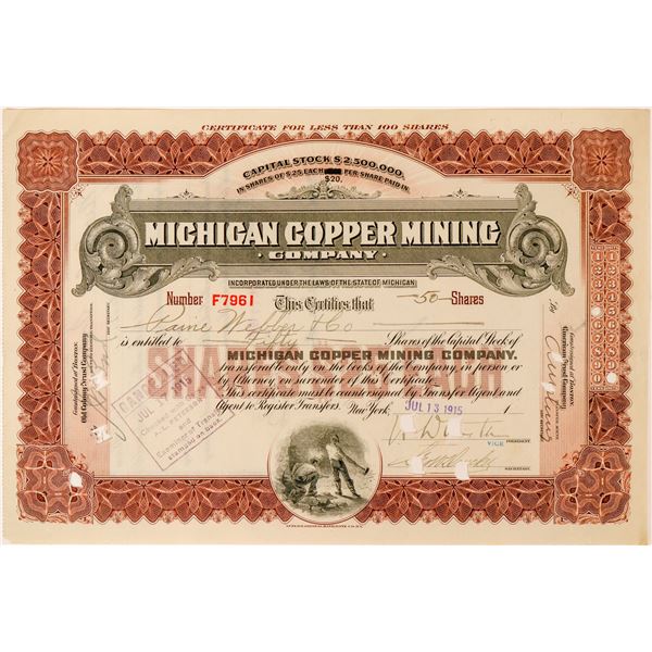 Michigan Copper Mining Company Stock Certificate  [116122]