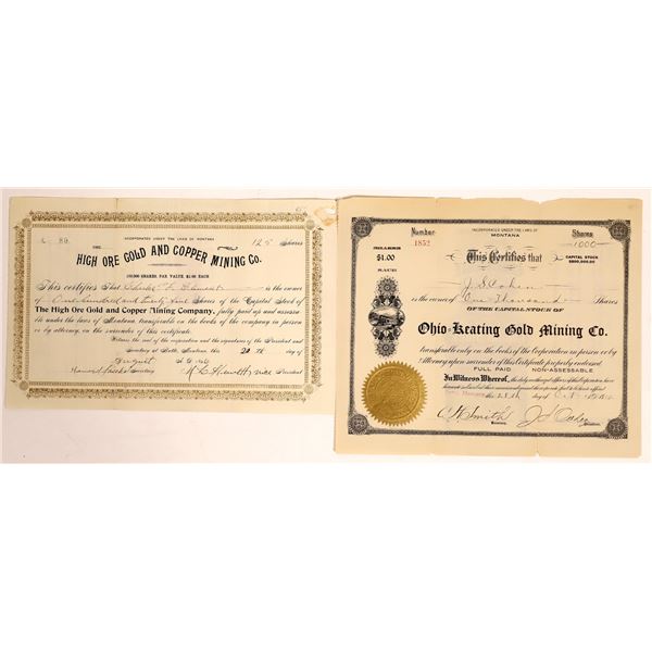 Butte, Montana Mining Stock Certificate Pair  [134022]