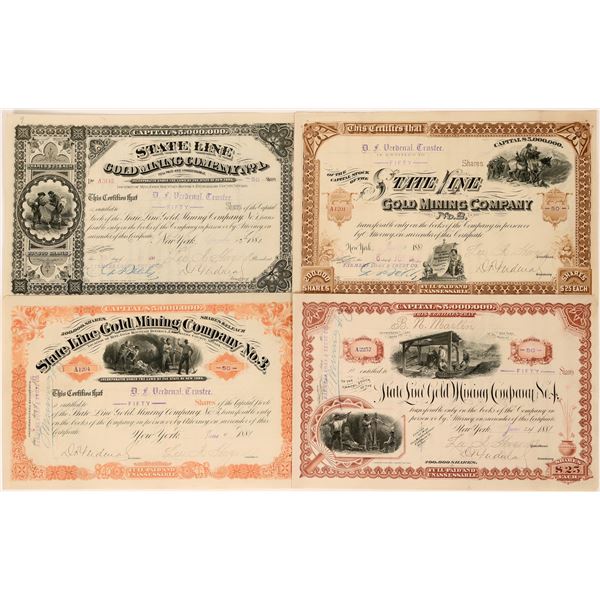 State Line Gold Mining Company Stocks, Full Set of four #1- #4  [118610]