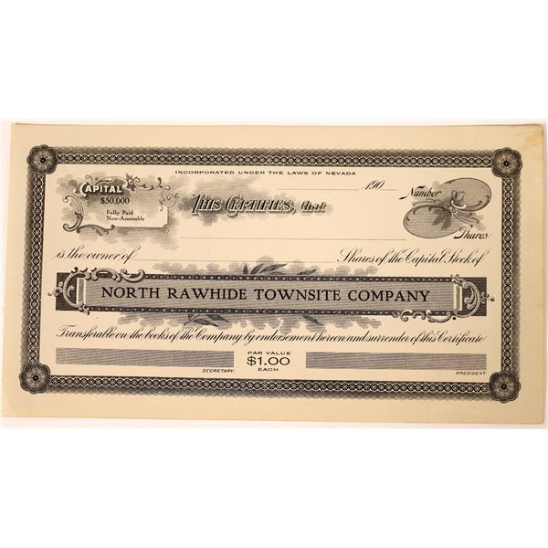 North Rawhide Townsite Company Stock Certificate  [130080]