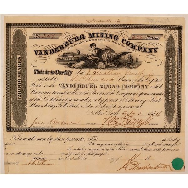 Vanderburg Mining Company Stock Certificate  [107708]