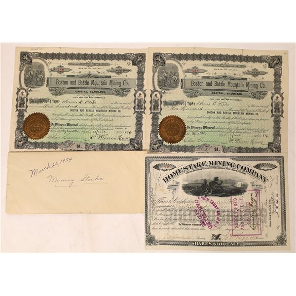 Homestake Stock signed by Haggin, plus Boston & Battle Mtn Stocks  [130056]