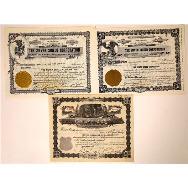 Silver Shield Mining & Milling + 2 Silver Shield Stock Certificates  [131873]