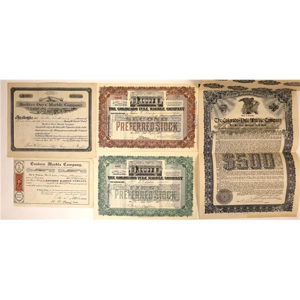 Marble Companies' Stock Certificates (4) and Bond (1)  [127988]