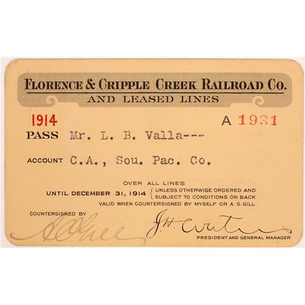 Florence & Cripple Creek Railroad Co. Annual Pass  [134083]