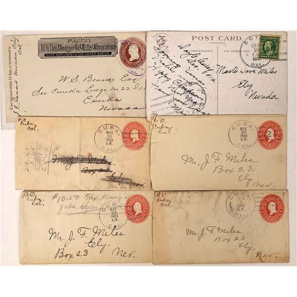 Six California Postal History Covers: 4 Cuba, 1 Doyle and 1 Nevada City  [130010]