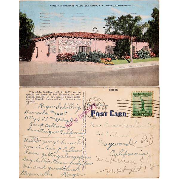 Postal History Postcard from Camp Callan, California in 1942  [132497]