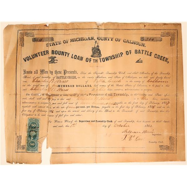 Volunteer County Loan for the Township of Battle Creek - Civil War (#1)  [105933]