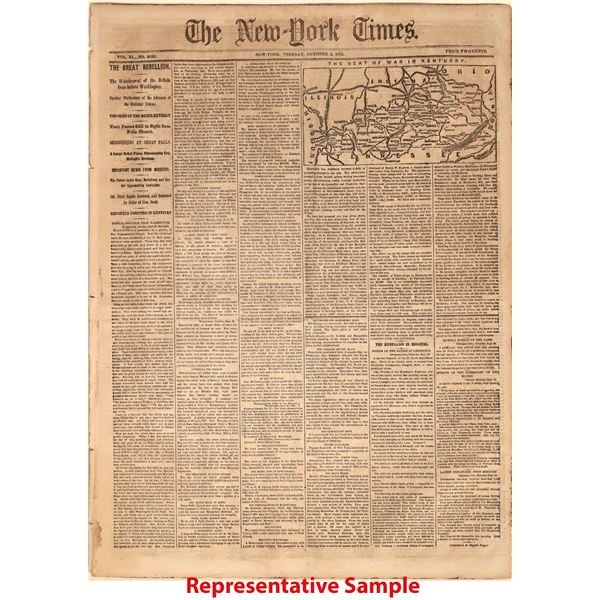 28 Civil War Editions of the New York Times, Excellent Condition, All with Maps, All Professionally 