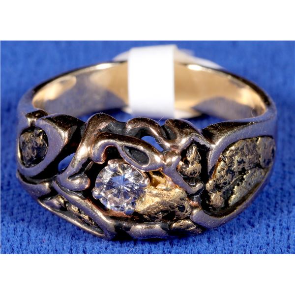 Unique Gold Nugget and Diamond Ring  [133842]