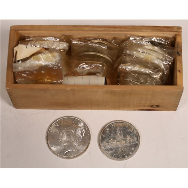 Wooden box of Foil Wrapped Silver Coins  [131193]