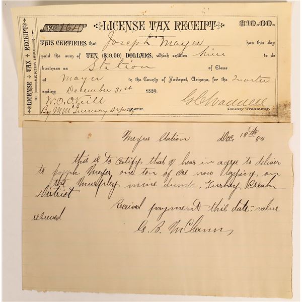 Arizona Territory Tax Receipt & Ore Shipment Receipt  [127616]