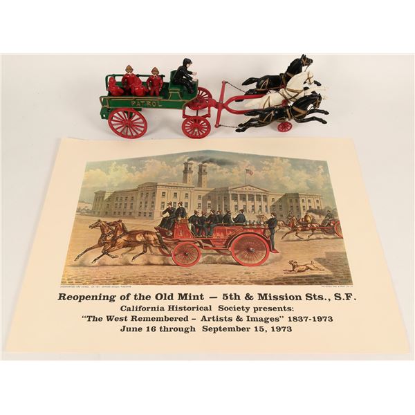 San Francisco Mint & Fire Patrol Posters (2) & Wrought Iron Model Toy  [124813]