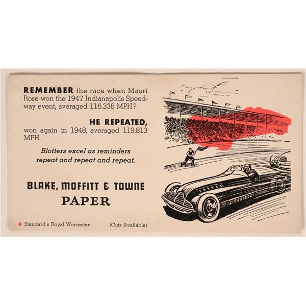 Rare Indianapolis 500 Blotter, 1948 Shows Race Car  [135527]