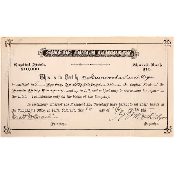 Swede Ditch Company Stock Certificate  [132069]