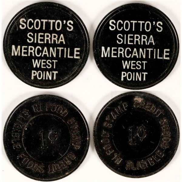 Scotto's Sierra Mercantile, West Point, Cal Tokens (2)  [135473]