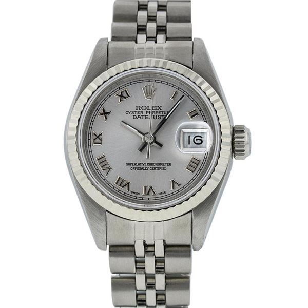 Rolex Ladies Stainless Steel Silver Roman 26MM Oyster Perpetual Datejust Wristwa
