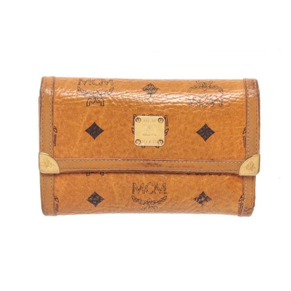 MCM Cognac Canvas Flap Wallet