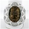 Image 4 : Large Bold 18K White Gold Oval Smoky Quartz 2.50 ctw Diamond Cluster Cocktail Ri