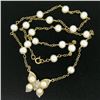 Image 2 : 14K Yellow Gold Pearl & Diamond Butterfly Pendant Necklace w/ Pearl By the Yard