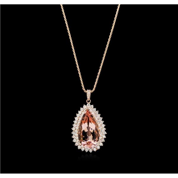 23.16 ctw Morganite and Diamond Pendant With Chain - 14KT Rose Gold