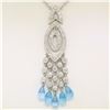 Image 1 : 18k White Gold 1.30 ctw Diamond & Blue Topaz Briolette Chandelier Dangle Necklac