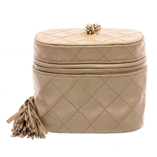 Chanel Beige Lambskin Leather Vintage Tassel Mini Vanity Chain Shoulder Bag