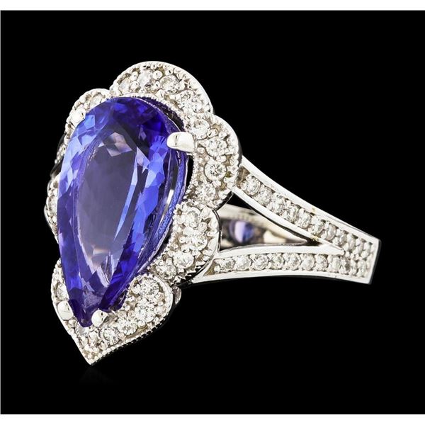 3.40 ctw Tanzanite and Diamond Ring - 14KT White Gold