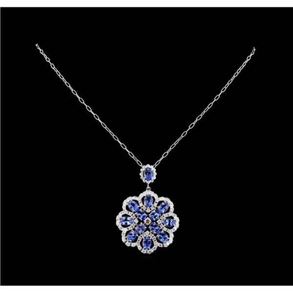 17.65 ctw Tanzanite and Diamond Pendant With Chain - 14KT White Gold