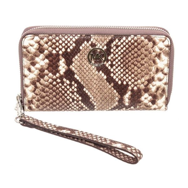 Michael Kors Snakeskin Embossed Leather Fulton Wristlet Wallet