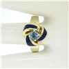 Image 2 : Vintage 14K Yellow Gold FINE Aquamarine & Blue Enamel Trinity Knot Cocktail Ring