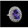 8.72 ctw Tanzanite and Diamond Ring - 14KT White Gold