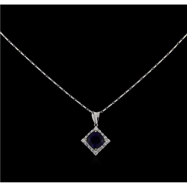 18KT White Gold 3.18 ctw Sapphire and Diamond Pendant With Chain