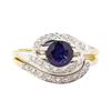 Image 2 : 1.28 ctw Blue Sapphire And Diamond Ring And Attached Band - 14KT Yellow Gold