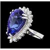 14.11 ctw Tanzanite and Diamond Ring - 14KT White Gold