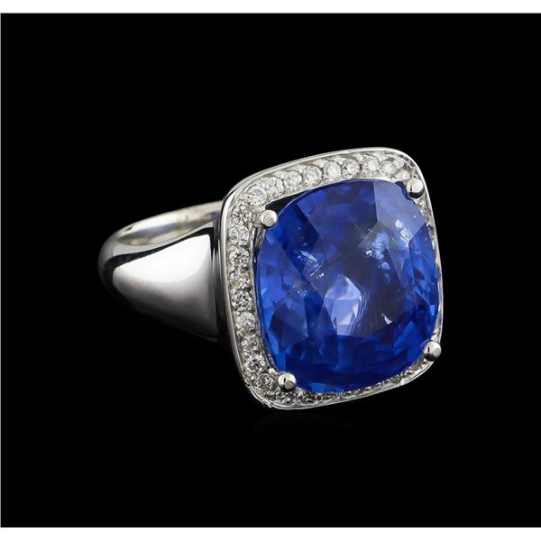 GIA Cert 13.93 ctw Blue Sapphire and Diamond Ring - 14KT White Gold