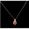 Image 2 : 14KT Yellow Gold 6.16 ctw Coral and Diamond Pendant With Chain