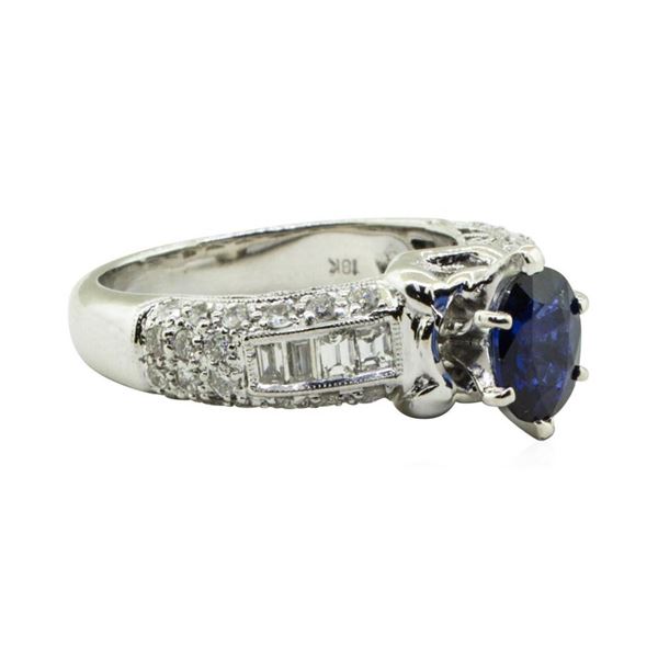 2.45 ctw Oval Mixed Blue Sapphire And Diamond Straight Line Ring - 18KT White Go