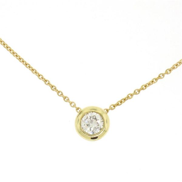 18k Yellow Gold 0.40 ctw F VS1 Bezel Round Diamond Solitaire Pendant 18  Chain