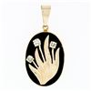 Image 1 : Large Vintage 14K Yellow Gold .44 ctw Diamond & Onyx Tulip Flower Bouquet Pendan